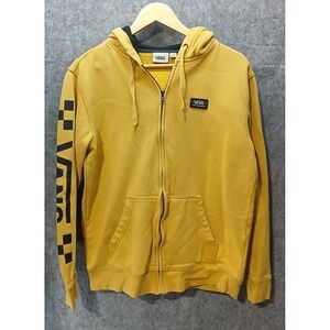 Vans Full Zip Hoodie Jacket Yellow Black Checkered Sleeve Logo Mens Size S
